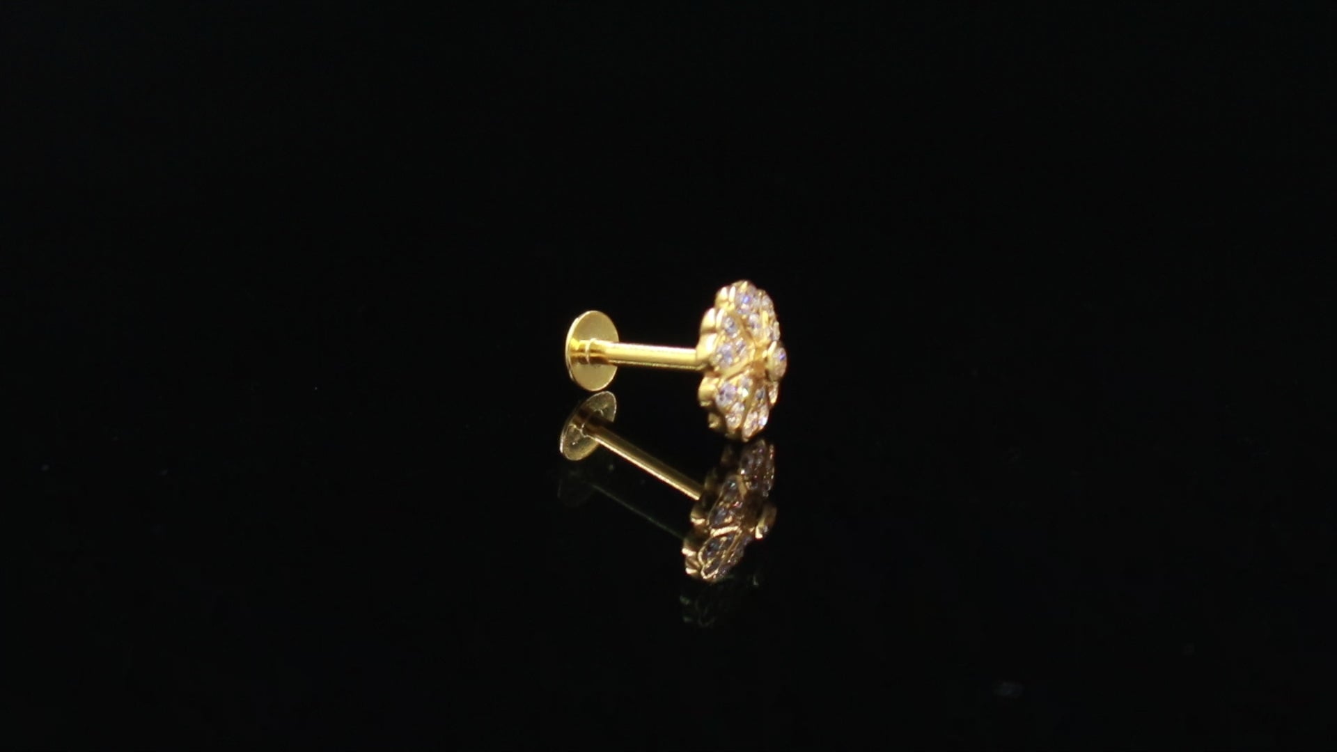 Premium 18K Gold Nose Stud Round Brilliant CZ Diamond Look  Nose Ring
