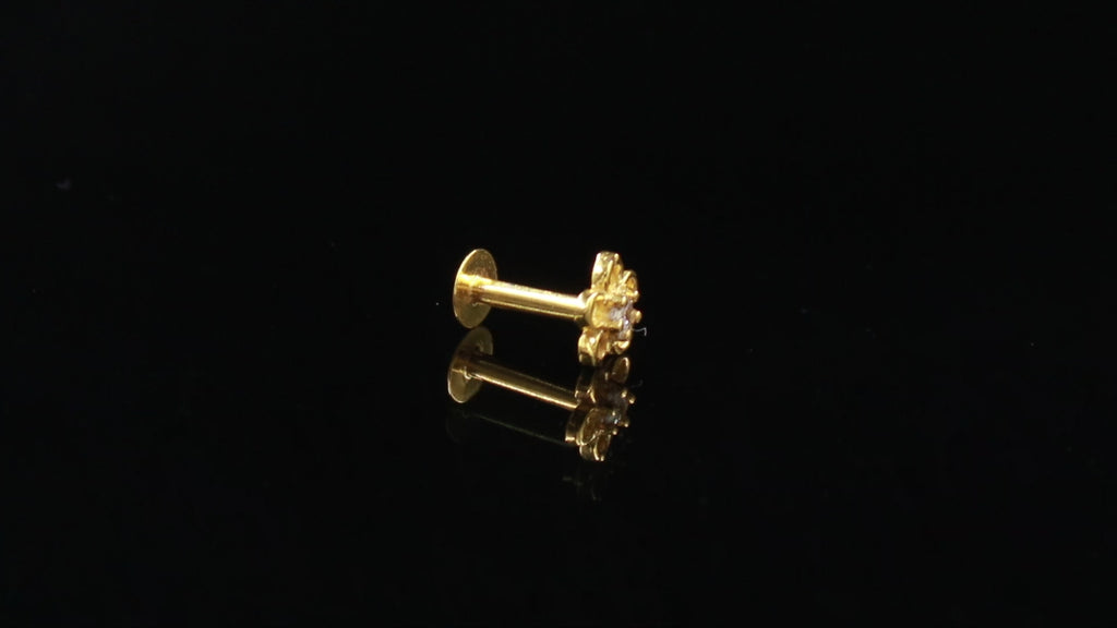18K Gold Nose Stud Round Brilliant CZ Diamond Look Minimalist Nose Ring