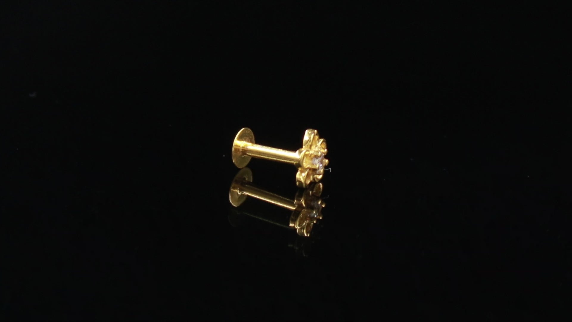 18K Gold Nose Stud Round Brilliant CZ Diamond Look Minimalist Nose Ring