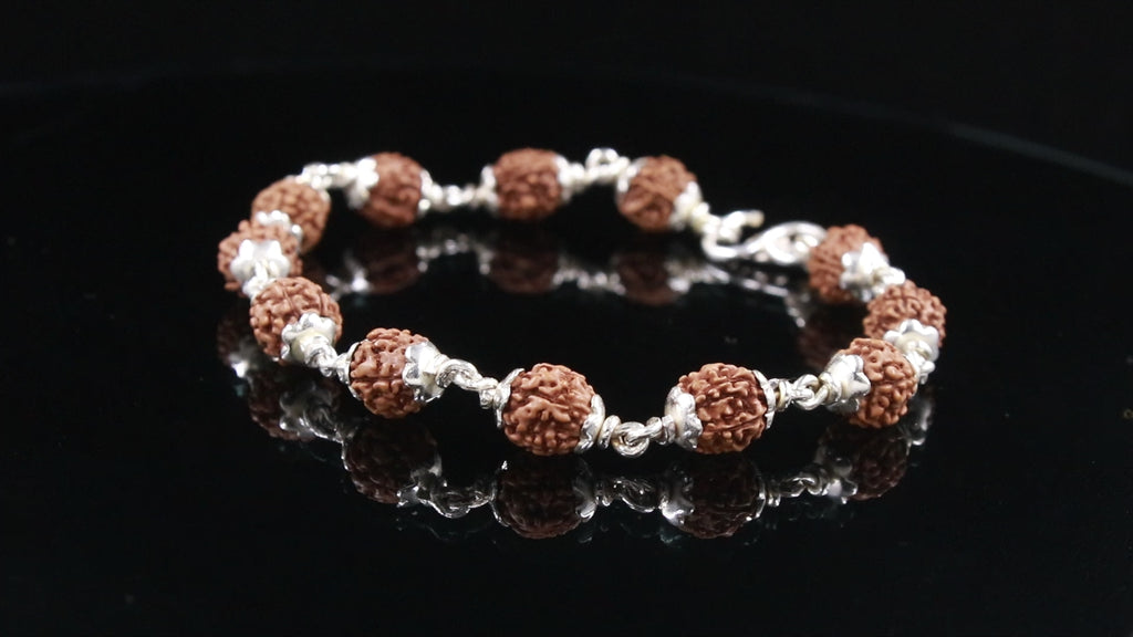 925 Sterling Silver Rudraksha Bracelet For Unisex Everyday Wear