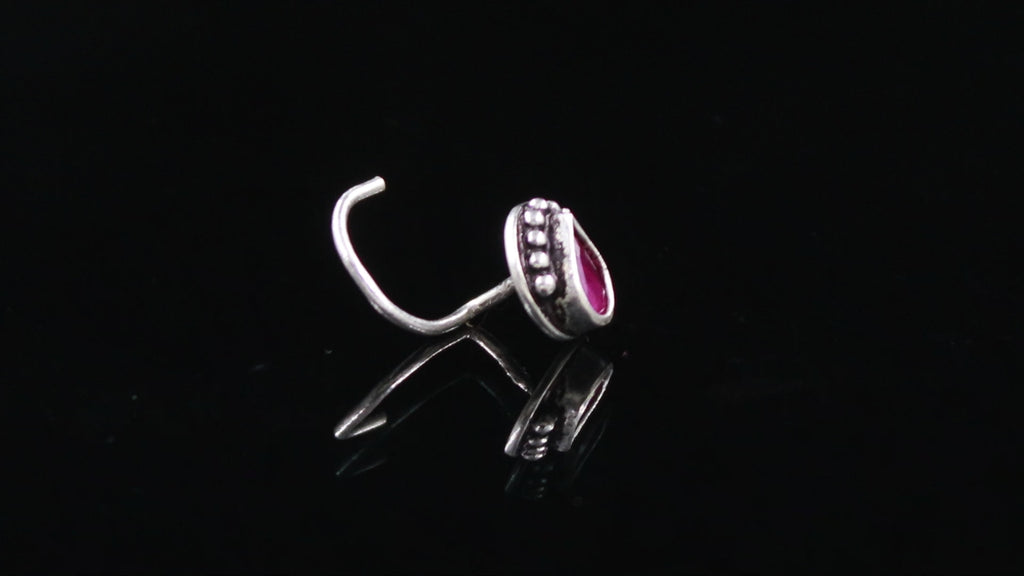 Round CZ Nose Pin in 925 Sterling Silver – Turkish Finish Nose Ring