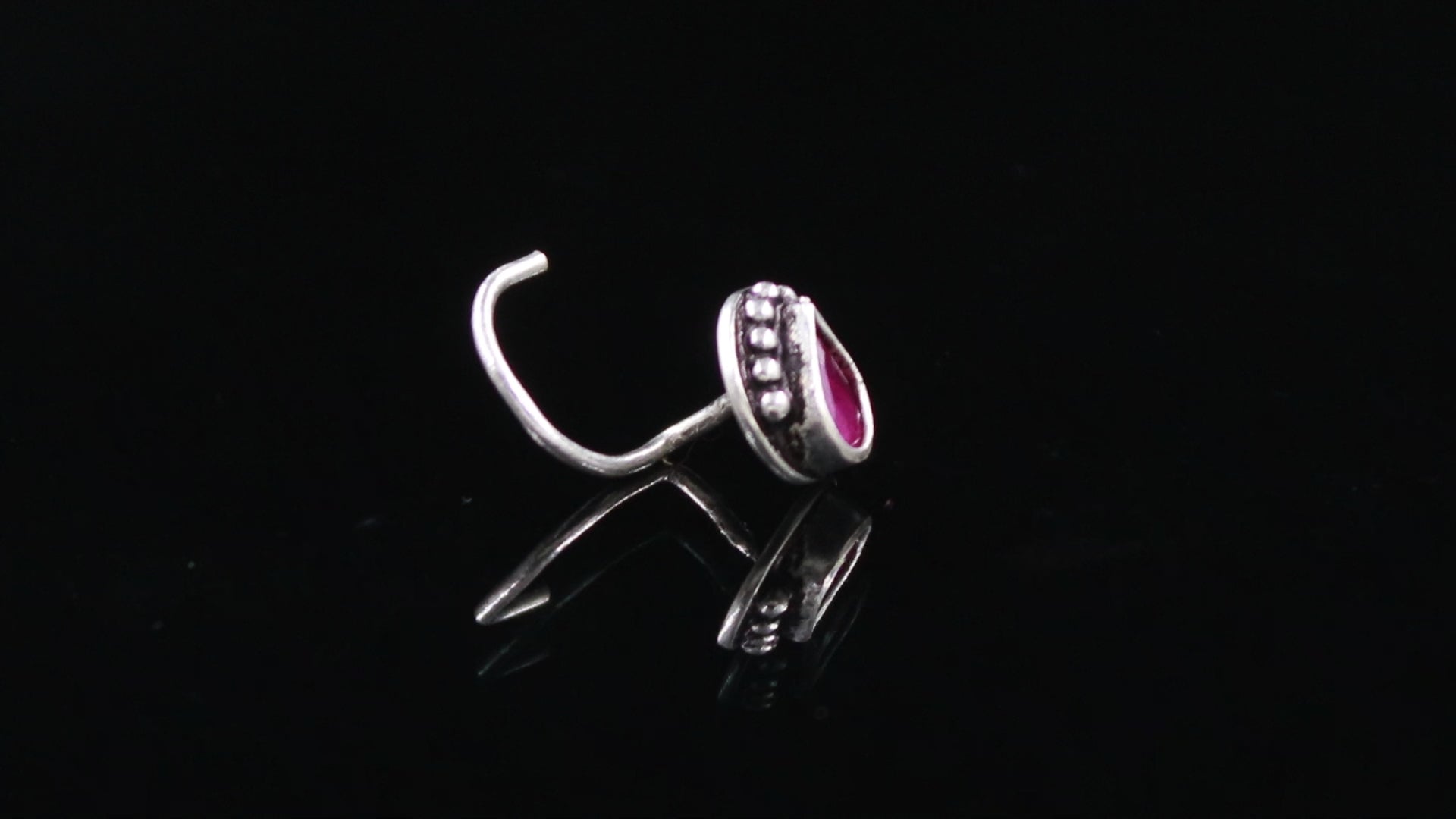 Round CZ Nose Pin in 925 Sterling Silver – Turkish Finish Nose Ring