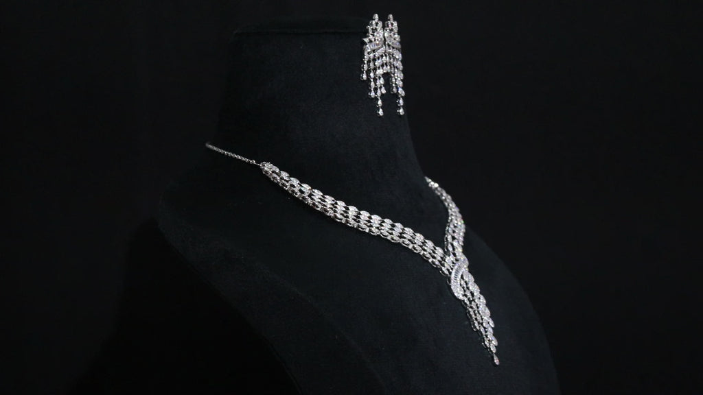925 Sterling Silver Cubic Zirconia Wedding Necklace with Matching Earrings Jewellery Set