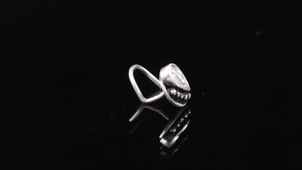 Round CZ Silver Nose Pin – Turkish Design Nose Ring
