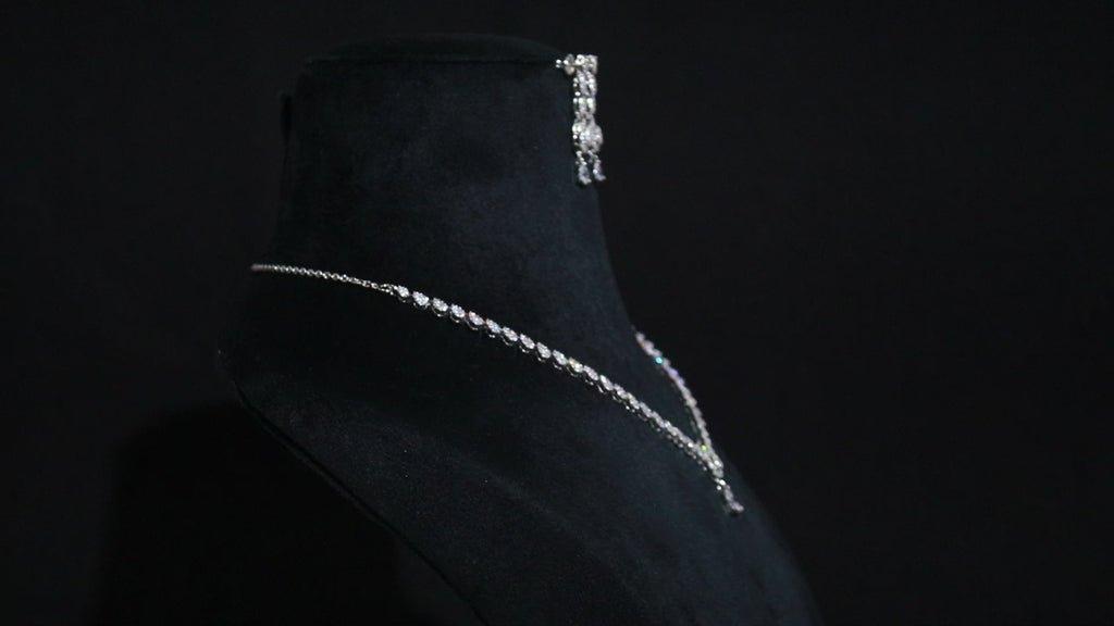 925 Sterling Silver Cubic Zirconia Necklace & Earrings Set for Women Minimalist Jewellery