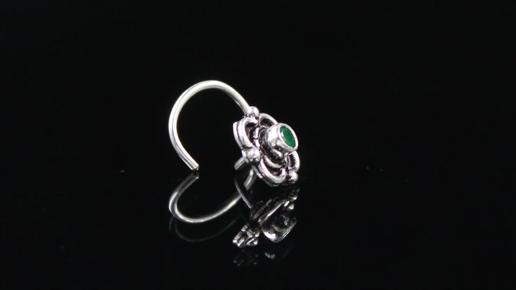 925 Silver Turkish Style Round CZ Nose Pin Everyday Wear