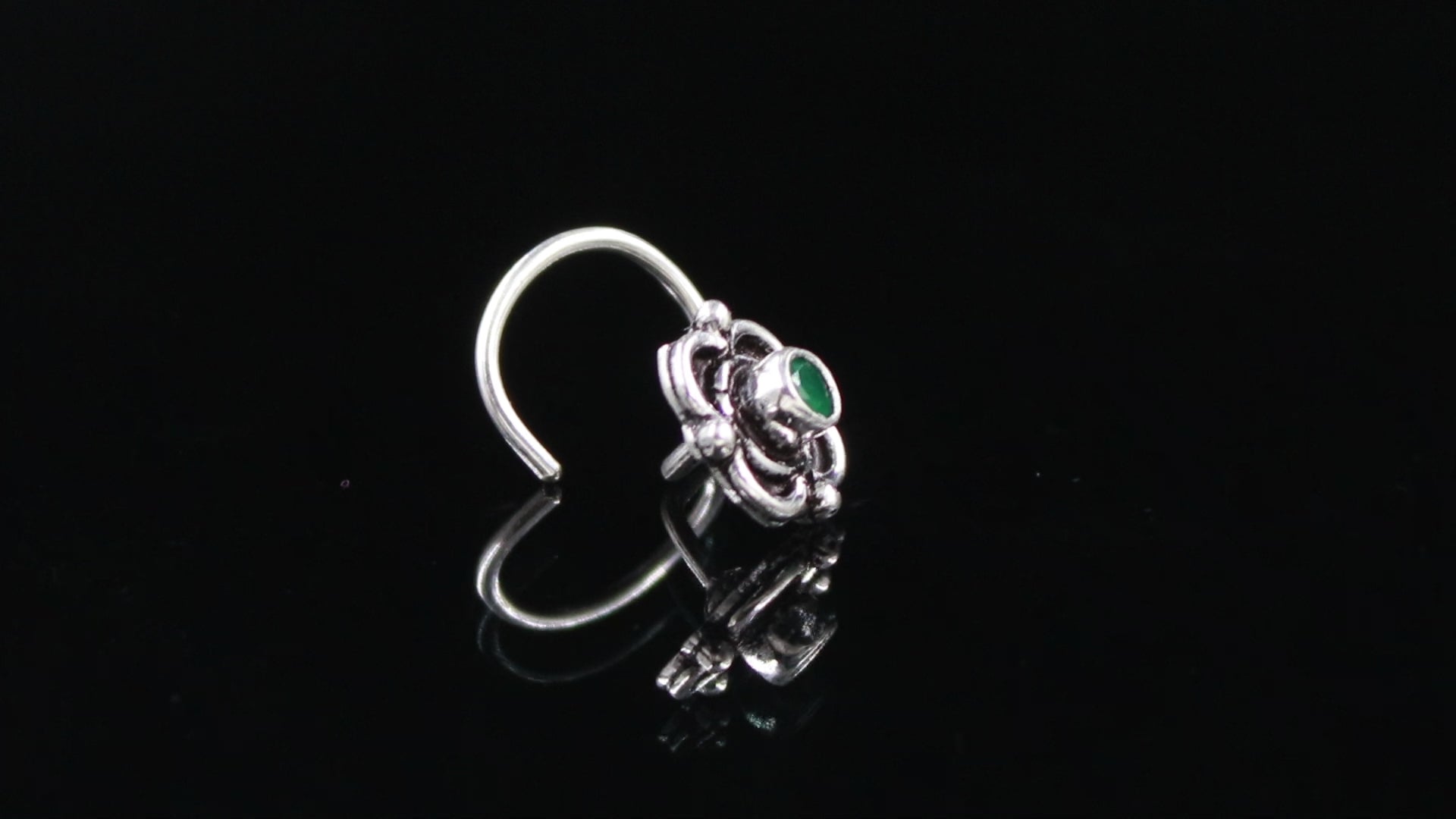 925 Silver Turkish Style Round CZ Nose Pin Everyday Wear