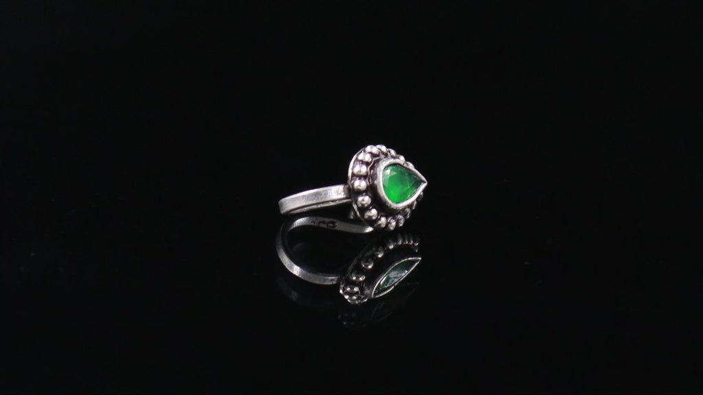 Vintage Style Tear Drop CZ Ring – 925 Sterling Silver Oxidised Turkish Design