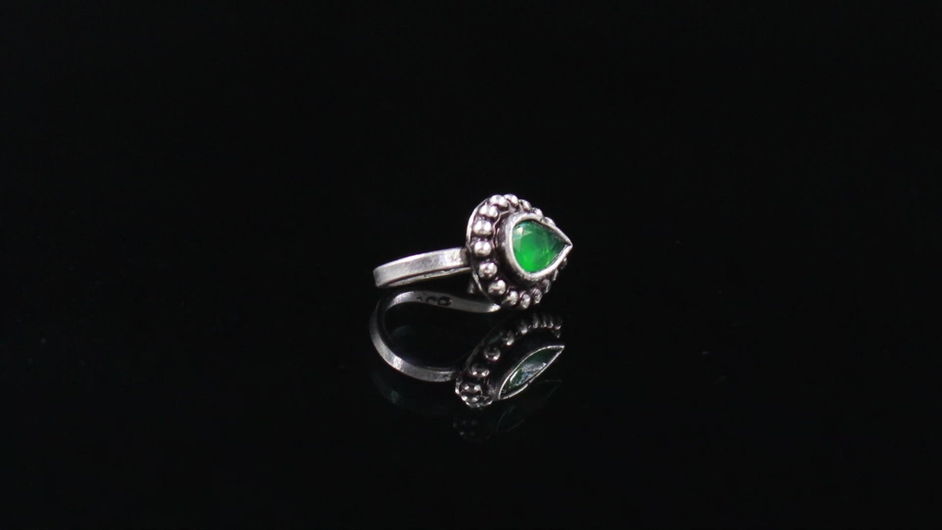 Vintage Style Tear Drop CZ Ring – 925 Sterling Silver Oxidised Turkish Design