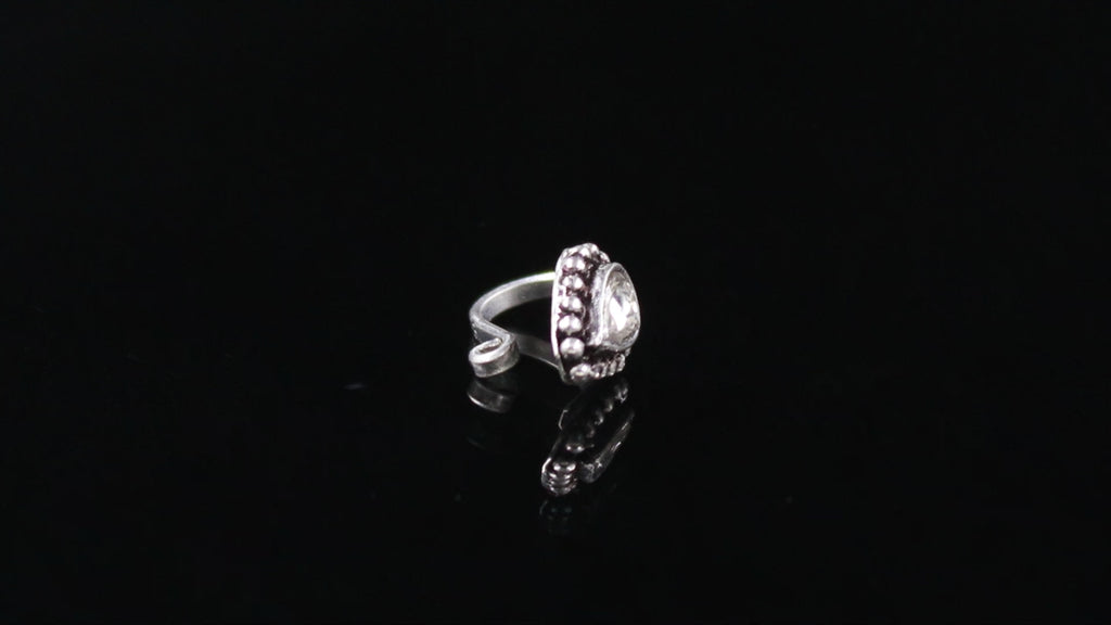 Oxidised Turkish Tear Drop CZ Nose Pin – 925 Sterling Silver Nose Stud