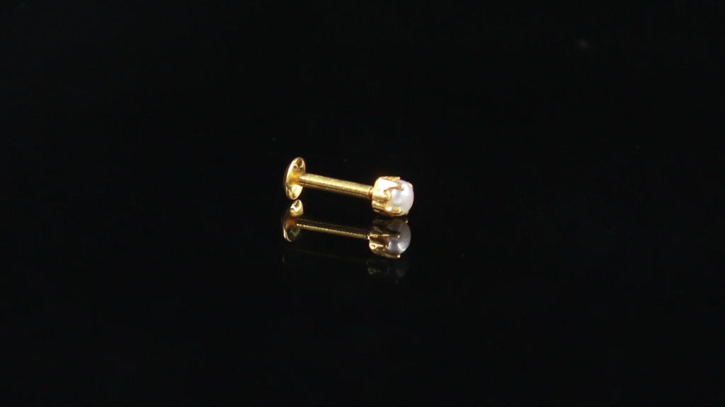 18KT Gold Pearl Nose Pin, Minimal Elegant Nose Stud