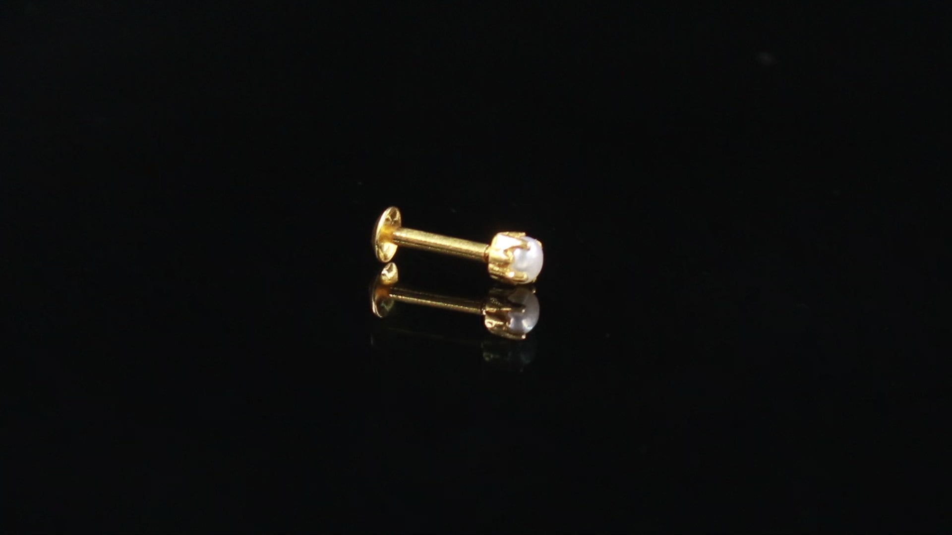 18KT Gold Pearl Nose Pin, Minimal Elegant Nose Stud