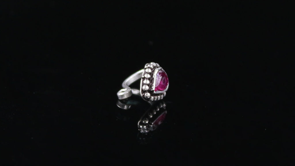 Tear Drop CZ Nose Pin – 925 Sterling Silver Oxidised Turkish Style