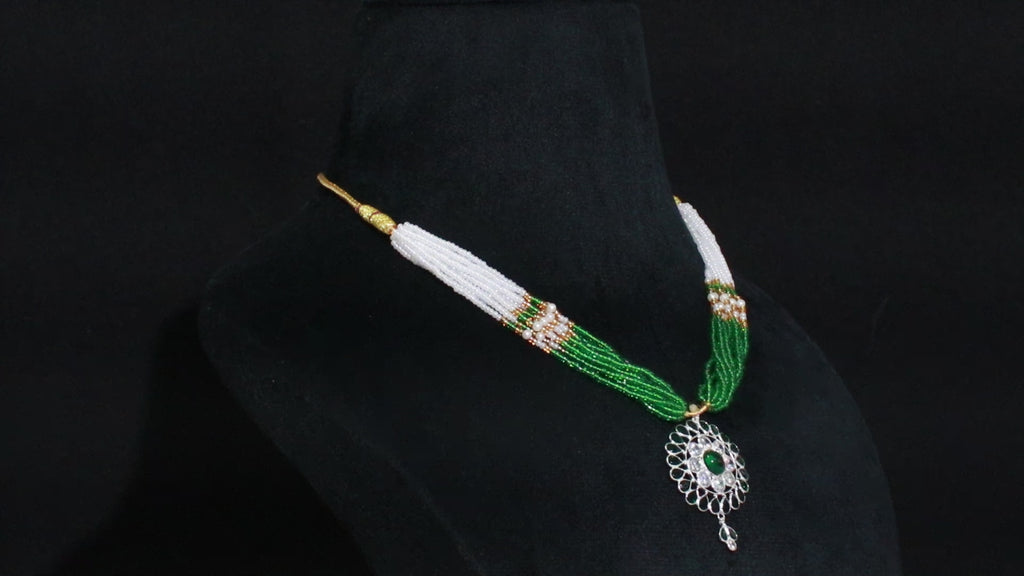 925 Silver Necklace with High-Grade CZ Stone & Modern Rhodium Touch Beads Chain