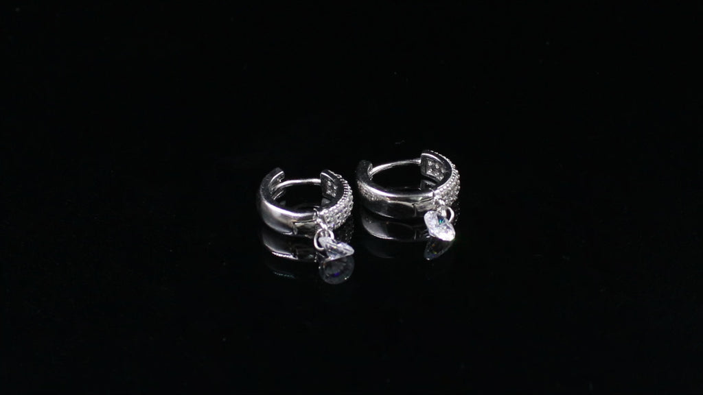 Rhodium-Plated 925 Sterling Silver Huggie Earrings with Round Brilliant Cubic Zirconia