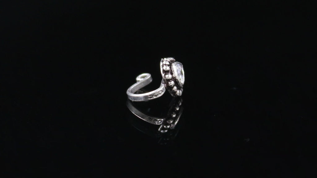 925 Silver CZ Tear Drop Nose Ring | Oxidised Turkish Look
