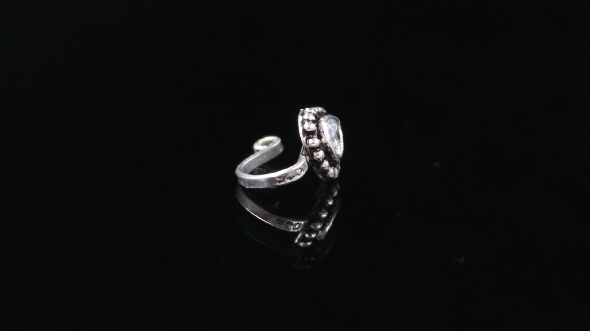 925 Silver CZ Tear Drop Nose Ring | Oxidised Turkish Look