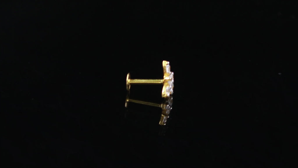 18KT Gold Diamond Look CZ Nose Ring Round Brilliant Designer Nose Stud