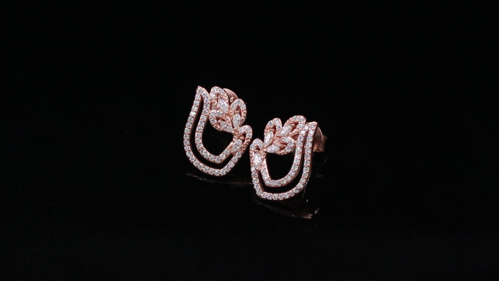 Sterling Silver Rose Gold-Plated Round Moissanite Drop Dangle Earring for Women- Floral Jewelry